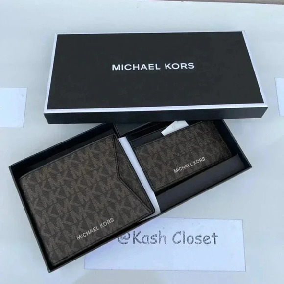 Michael Kors Mens Wallet Card case Box Set- Brown - Picture 3 of 7
